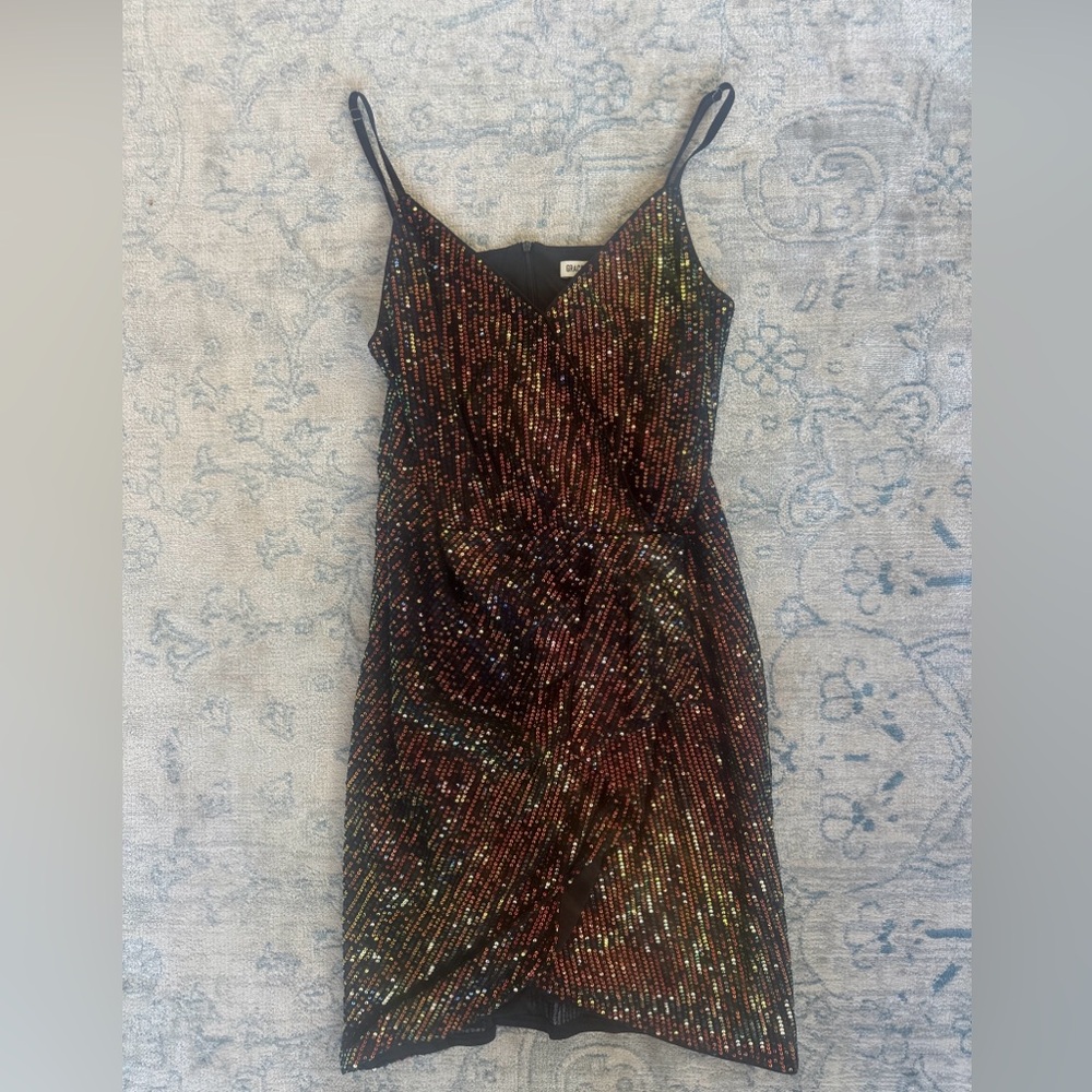 Grace Karin Multicolor Metallic Gold Sequin Mini Dress | Wrap Front | Size L - Picture 2 of 11